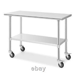 122 x 61 cm Stainless Steel Table Kitchen Prepare & Work Table with4 Wheels