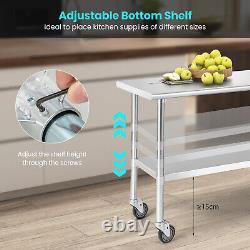 122 x 61 cm Stainless Steel Table Kitchen Prepare & Work Table with4 Wheels