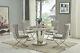 130cm Round Stainless Steel & Grey Marble Dining Table And 4 Grey Velvet Chairs