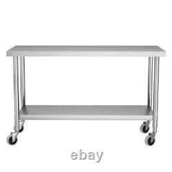 150X60cm Commercial Stainless Steel Kitchen Food Prep Work Table Bench on Wheels