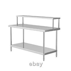 150cm Stainless Steel Food Prep Table Over Shelf Kitchen Work Bench Tiered Shelf