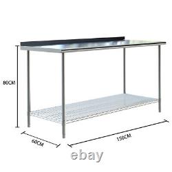 150cm Stainless Steel Prep Table Work Top Bench Kitchen Catering Prep Table UK