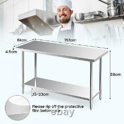 152 x 61CM Stainless Steel Table with Height Adjustable Shelf