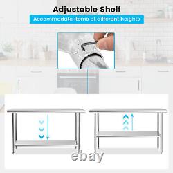 152 x 61CM Stainless Steel Table with Height Adjustable Shelf