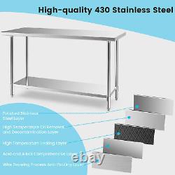 152 x 61CM Stainless Steel Table with Height Adjustable Shelf