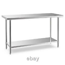 152 x 61CM Stainless Steel Table with Height Adjustable Shelf