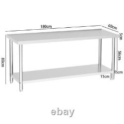 180 cm Stainless Steel Commercial Catering Table Work Bench Kitchen Overshelf