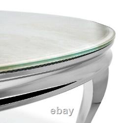 1.3m Louis Round Stainless Steel Dining Table with Cream Marble Effect Glass