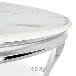 1.3m Louis Round Stainless Steel Dining Table with White Marble Top