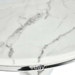 1.3m Louis Round Stainless Steel Dining Table with White Marble Top