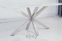 2022 Elegant White 160CM Ceramic Marble Dining Table Stainless Steel
