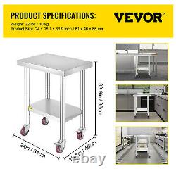 24X18 Commercial Stainless Steel Kitchen Work Bench withCaster Food Prep Bench