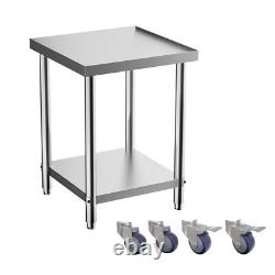 2FT Stainless Steel Commercial Catering Kitchen Prep Table Workbench Shelf+Wheel