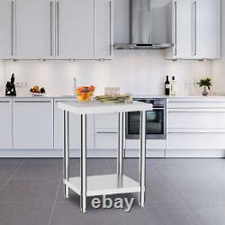 2FT Stainless Steel Work Bench Kitchen Worktop 2 Tier Catering Table with Wheels