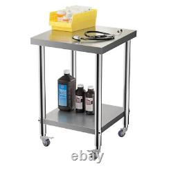 2FT Stainless Steel Work Bench Kitchen Worktop 2 Tier Catering Table with Wheels