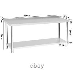 2-6FT Stainless Steel Work Table Bench Commercial Catering Kitchen Worktop Shelf