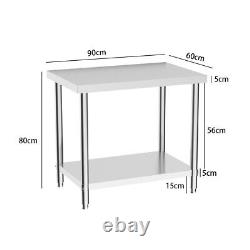 2 Layer Commercial Catering Table Stainless Steel Work Bench Kitchen Food Shelf