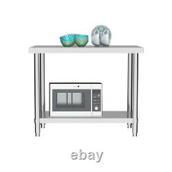 2 Layer Commercial Catering Table Stainless Steel Work Bench Kitchen Food Shelf