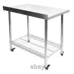 2 Layer Commercial Stainless Steel Kitchen Food Prep Work Table Bench Backsplash