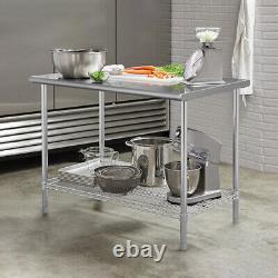 2 Tier Commercial Work Bench Stainless Steel Kitchen Food Prep Catering Table UK