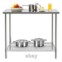 2 Tier Commercial Work Bench Stainless Steel Kitchen Food Prep Catering Table UK