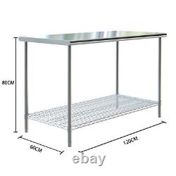 2 Tier Commercial Work Bench Stainless Steel Kitchen Food Prep Catering Table UK