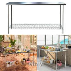 2-Tier Stainless Steel Commercial Work Table Heavy Duty Catering Workbench Shelf