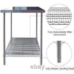 2-Tier Stainless Steel Commercial Work Table Heavy Duty Catering Workbench Shelf