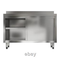 2 Tiers Stainless Steel Catering Work Table Sliding Door Storage Cabinet Kitchen