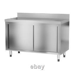2 Tiers Stainless Steel Catering Work Table Sliding Door Storage Cabinet Kitchen