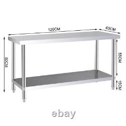 2 Tiers Stainless Steel Work Table 5FT Movable Work Bench for Kitchen Catering