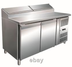 2 door pizza counter topping preparation fridge chiller stainless steel table