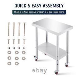 30x18 Stainless Steel Table w Storage Locking Casters Commercial Meal Prep Table