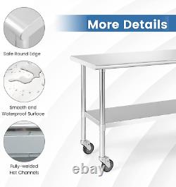 36/48 X 24 Inch Rolling Stainless Steel Catering Table, Heavy Duty Commercial Wo