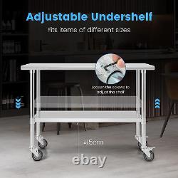 36/48 X 24 Inch Rolling Stainless Steel Catering Table, Heavy Duty Commercial Wo