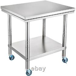 36x24 Stainless Steel Table Work Bench Catering with Wheels Casters Prep Table