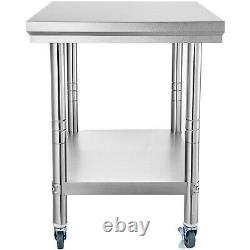 36x24 Stainless Steel Table Work Bench Catering with Wheels Casters Prep Table