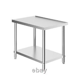 3FT Commercial Stainless Steel Prep Catering Table Work Bench Kitchen +4 Castors