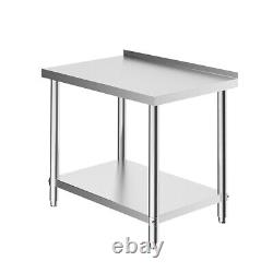 3FT Kitchen Worktop Table Catering Stainless Steel Work Bench Stand w Backsplash