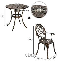 3PCS Patio Bistro Furniture Set Outdoor Garden Table & Chairs with Ice Bucket UK