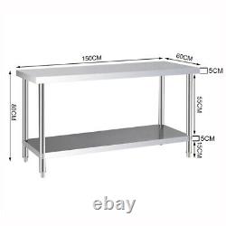3/4/5FT Catering Prep Table Stainless Steel Work Bench with Shelf Dissecting Top
