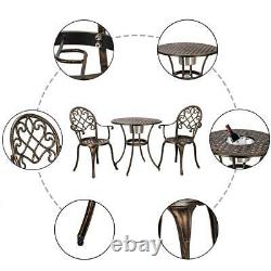 3-Piece Patio Bistro Dining Set Cast Aluminum Table and Chairs with Ice Bucket
