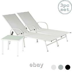 3 Piece Sussex Sun Loungers and Side Table Set Modern Design White