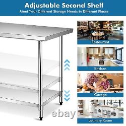 40x30 Inches Stainless Steel Kitchen Work Table Food Prep Table Adjustable Shelf