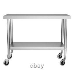 42ft Stainless Steel Table Commercial Catering Kitchen Pre Work Table on Wheels