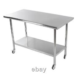 48X24in Stainless Steel Work Prep Table with Wheel& Undershelf Commercial Table
