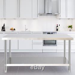 4FT Commercial Stainless Steel Catering Table Kitchen Work Bench Top Splashback