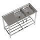 4ft Stainless Steel Commercial Work Table 2.0 Bowls Sink & Reversible Drainboard