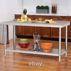 4X2FT Commercial Catering Table Stainless Steel Work Bench Kitchen Shelf Storage