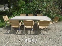 4 Seasons Teak Derby Table and 8 Alexander Rose Cologne Chairs